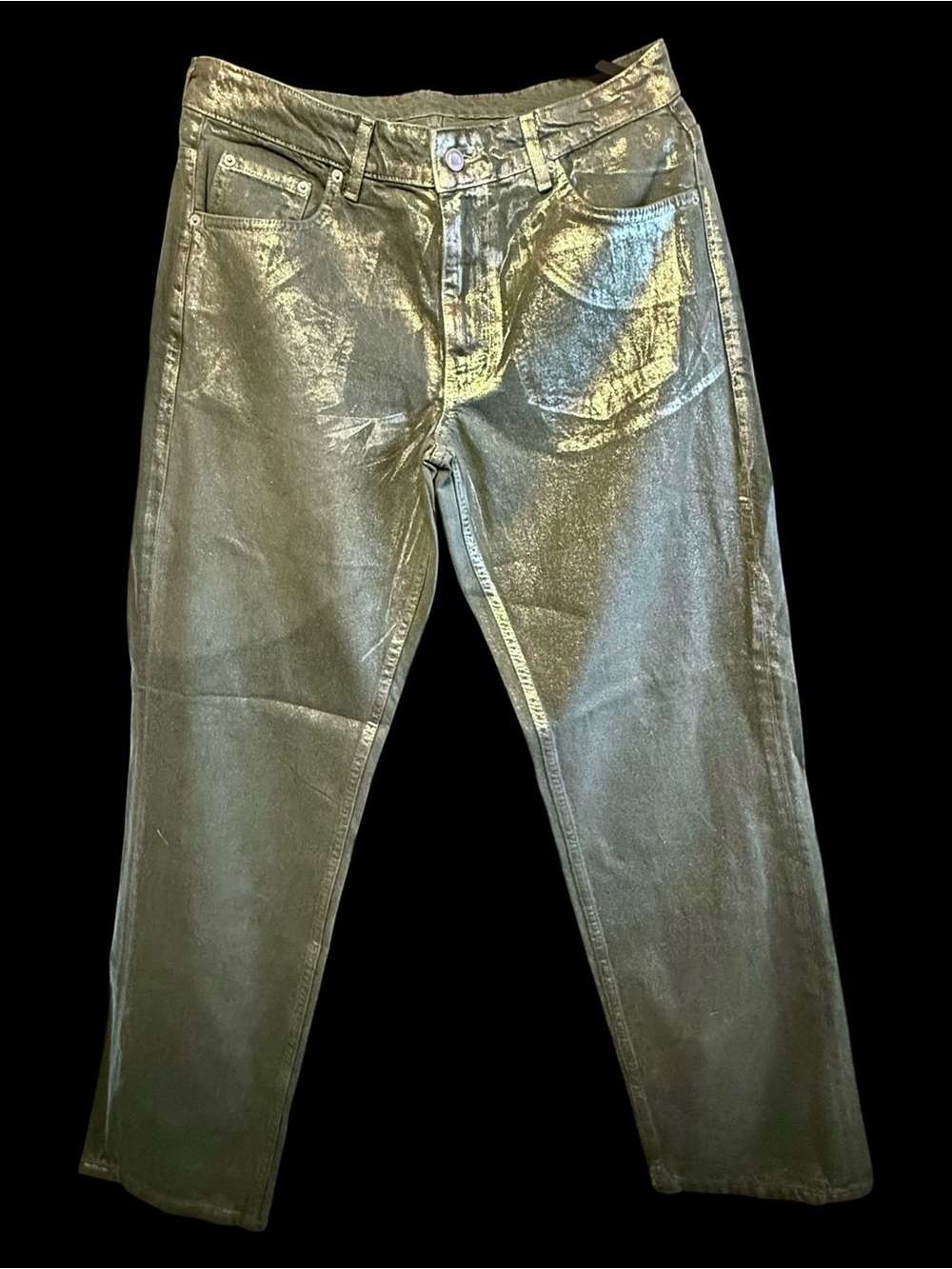 Zara Metallic Coated Jeans Gold On Green  NWOT